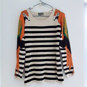 Maude Whimsical Parrot Striped Pullover Sweater